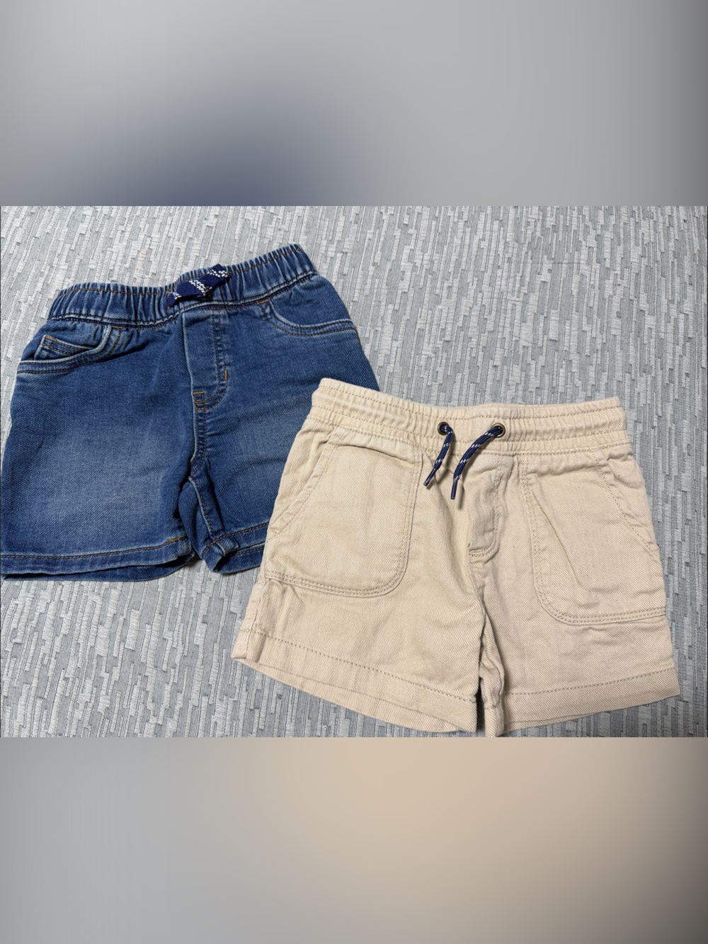 A Pair of Carters Toddler Boys 3TElastic-Waist Shorts Blue Denim & Beige Cotton